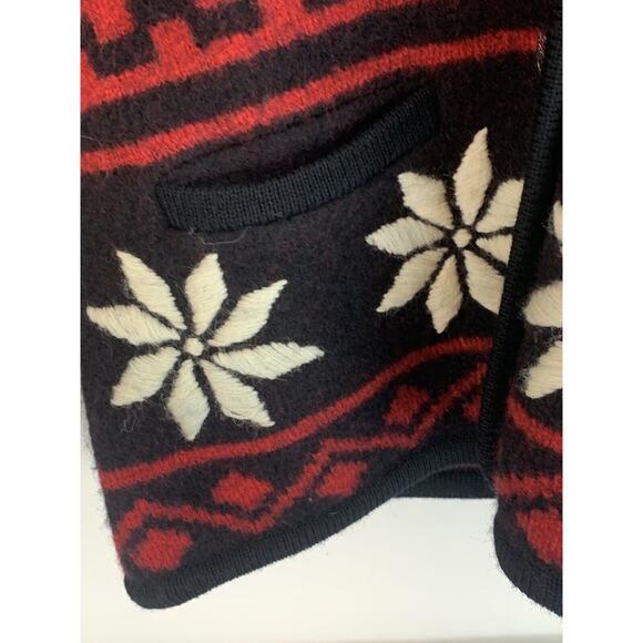 Vtg Bellpointe Wool Black Red Snowflake Cardigan Sweater Blazer Silver Buttons M - Picture 5 of 12